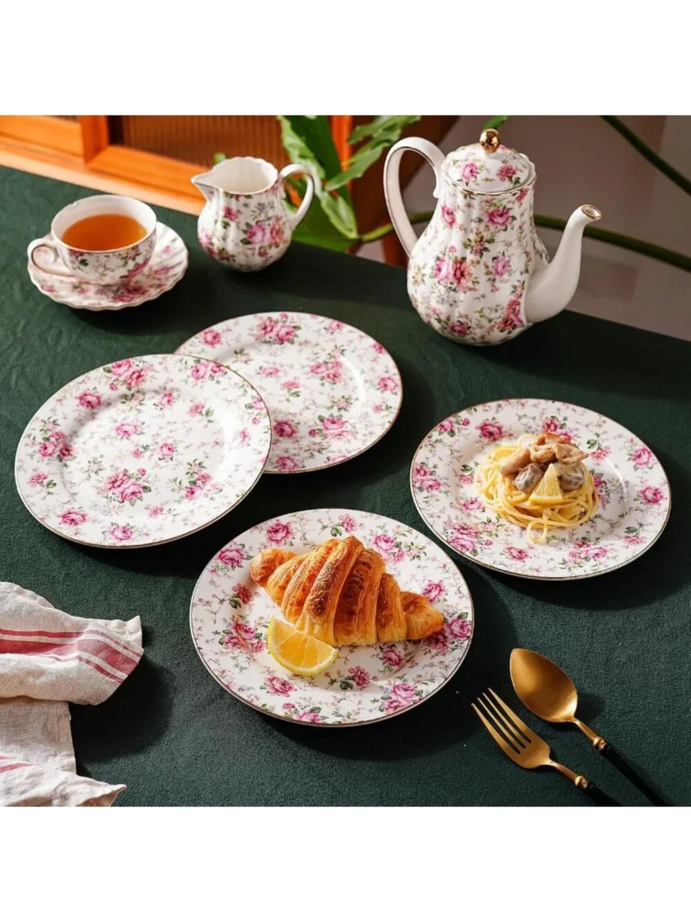 Floral Porcelain Plates Set of 4 | 8in Round Appetizer & Dessert Plates